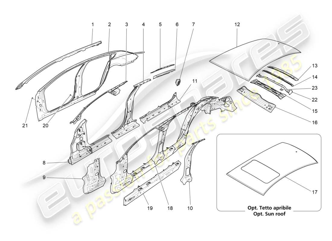 Maserati QTP 3.0 BT V6 410HP (2014) BODYWORK AND CENTRAL OUTER TRIM PANELS Part Diagram