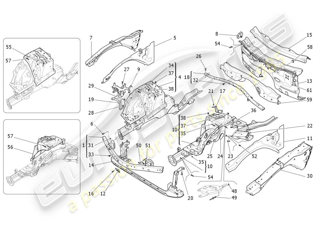 Maserati QTP 3.0 BT V6 410HP (2014) front structural frames and sheet panels Part Diagram