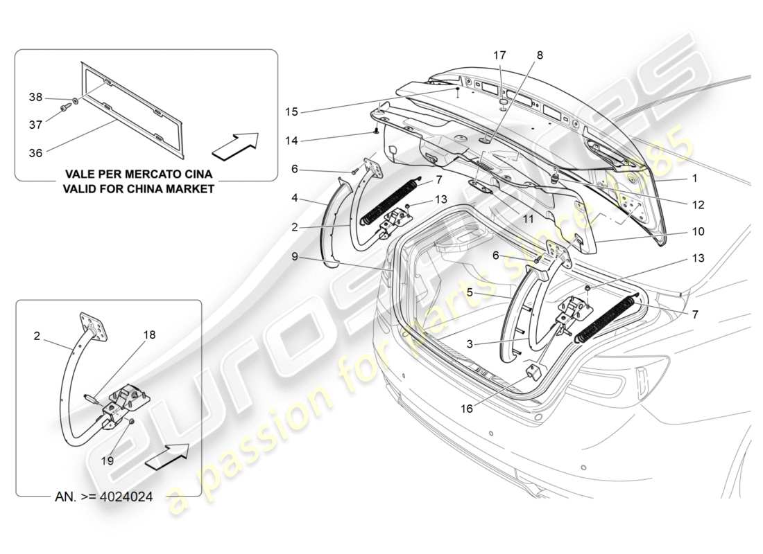 Maserati QTP 3.0 BT V6 410HP (2014) REAR LID Part Diagram