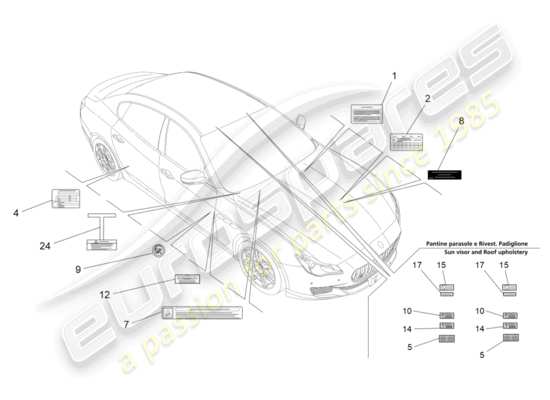 a part diagram from the Maserati Quattroporte M156 (2014 onwards) parts catalogue