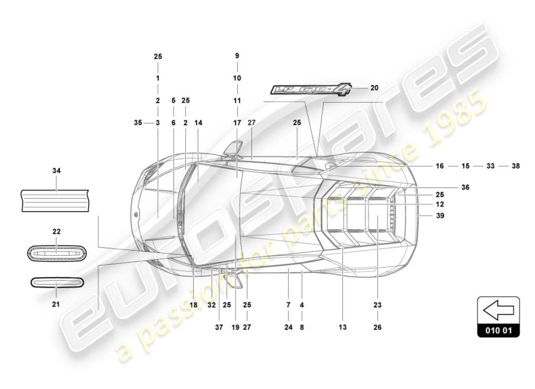Lamborghini PERFORMANTE COUPE (2018) inscriptions/lettering Part Diagram