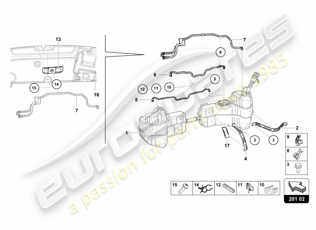 Lamborghini PERFORMANTE COUPE (2018) FOR FUEL TANK AND FUEL LINE FUEL LINE FASTENERS Part Diagram