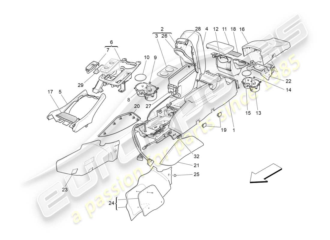 Maserati GranTurismo (2016) accessory console and centre console Part Diagram