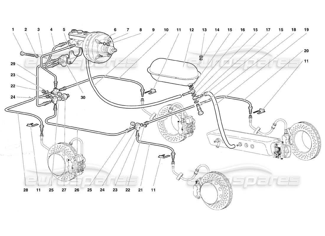 Lamborghini Diablo SE30 (1995) Brake System Parts Diagram