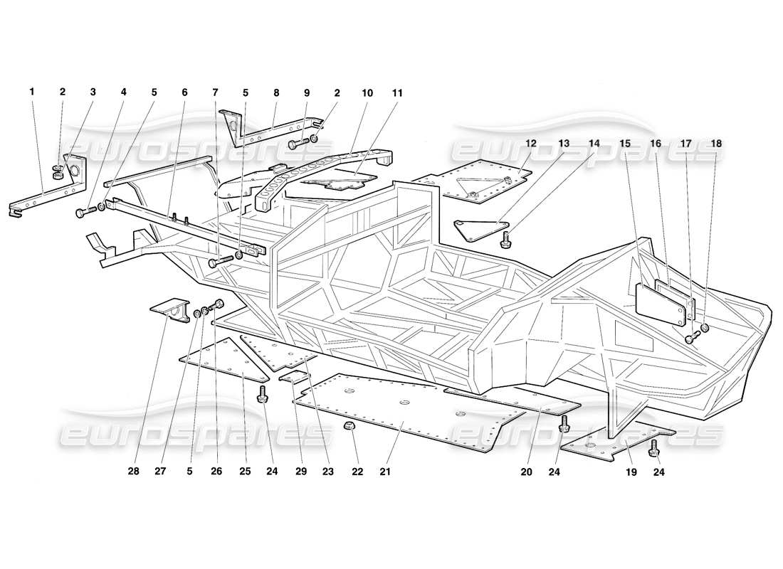 Lamborghini Diablo SE30 (1995) Frame Elements Parts Diagram