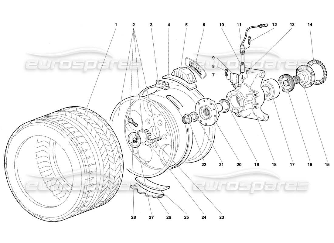 Lamborghini Diablo SE30 (1995) Rear Wheel and Hub Carrier Parts Diagram