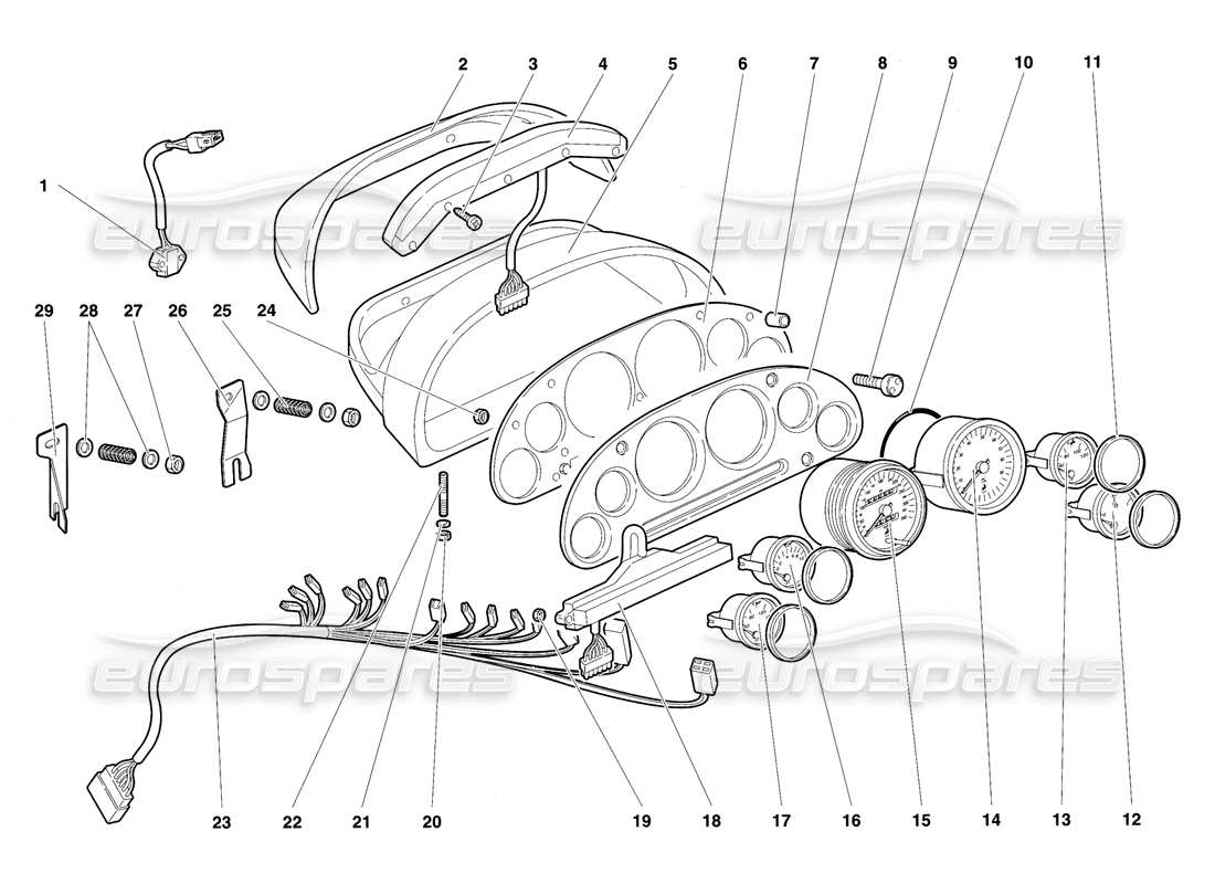 Lamborghini Diablo SE30 (1995) dashboard instruments Parts Diagram