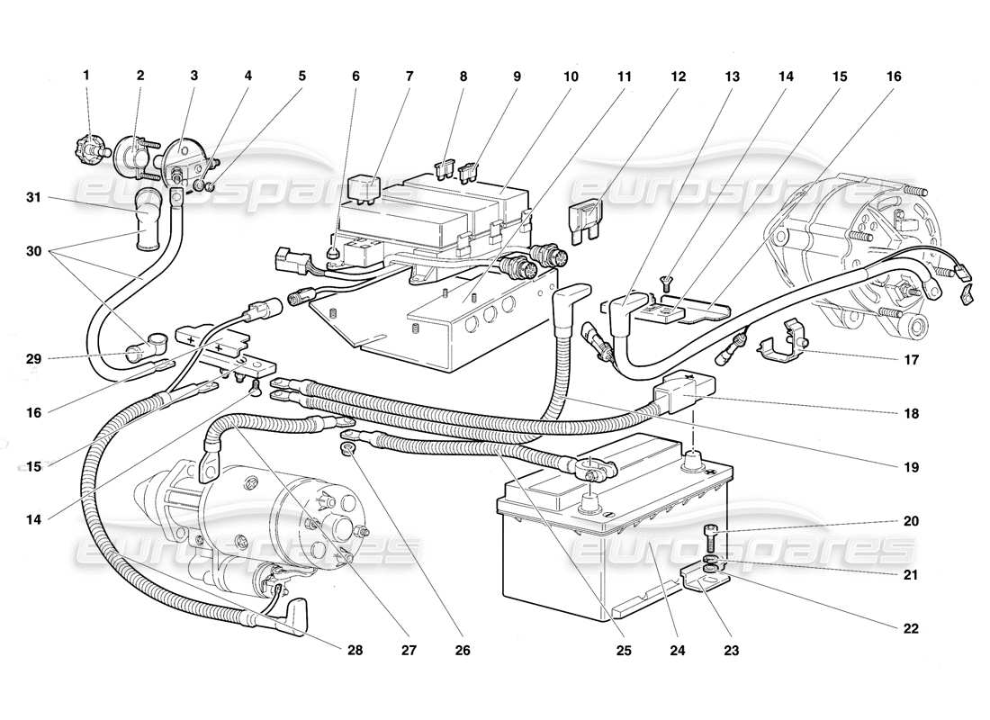 Lamborghini Diablo SE30 (1995) electrical system Parts Diagram