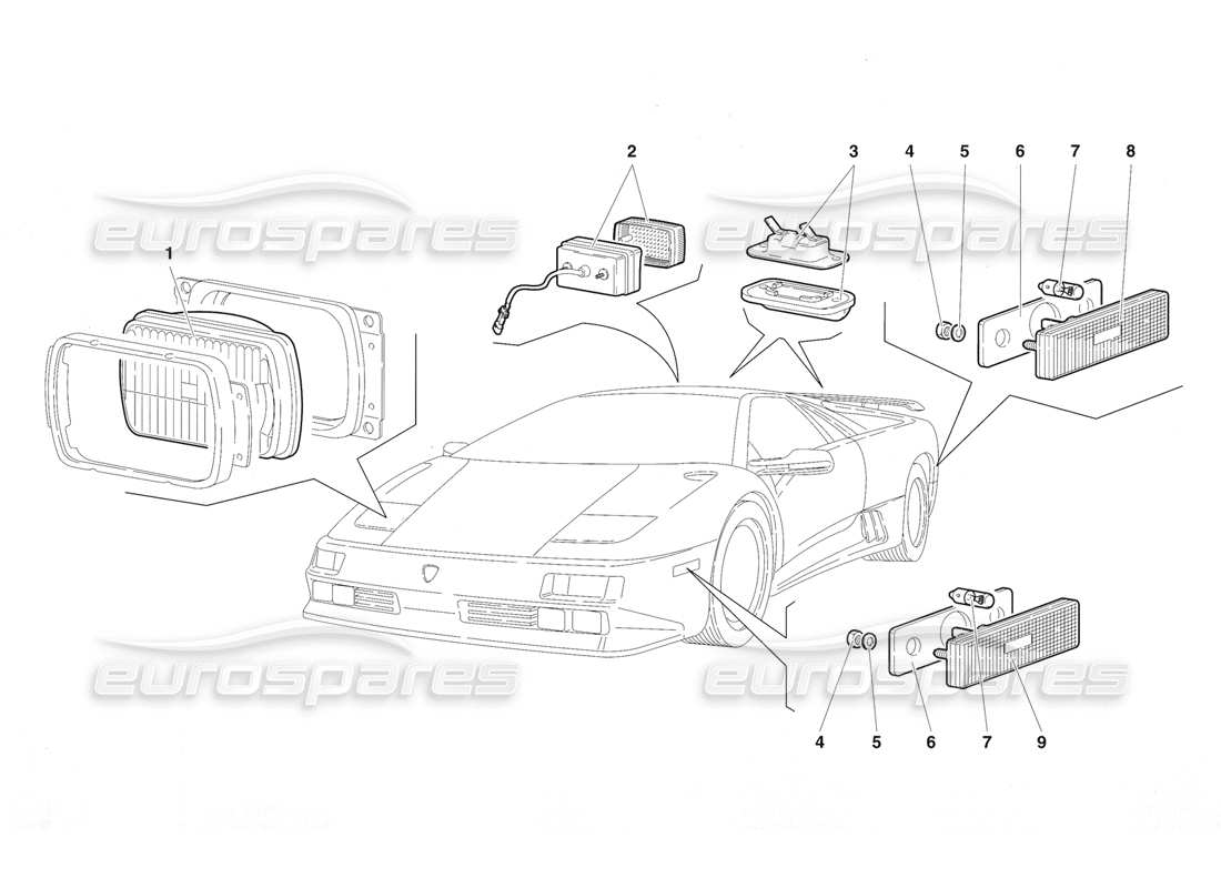 Lamborghini Diablo SE30 (1995) Lights (Valid for USA - January 1995) Parts Diagram