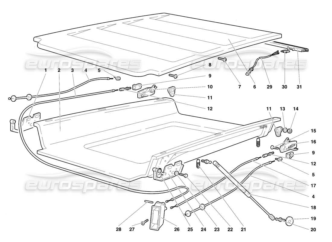 Lamborghini Diablo SE30 (1995) Engine Hood Parts Diagram