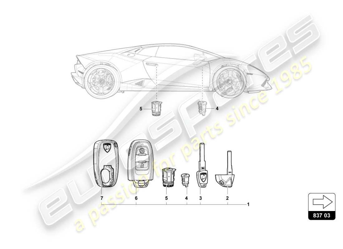Lamborghini PERFORMANTE COUPE (2020) LOCK WITH KEYS Part Diagram