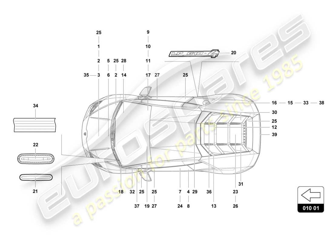 Lamborghini PERFORMANTE SPYDER (2019) inscriptions/lettering Part Diagram