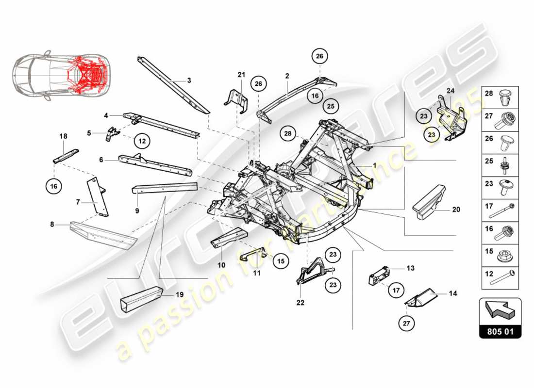 Lamborghini PERFORMANTE SPYDER (2020) CHASSIS REAR, INNER Part Diagram