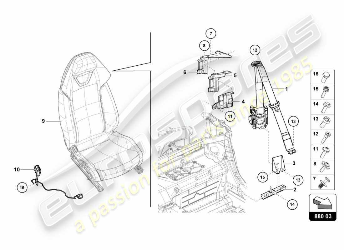 Lamborghini PERFORMANTE SPYDER (2020) Seat Belts Part Diagram