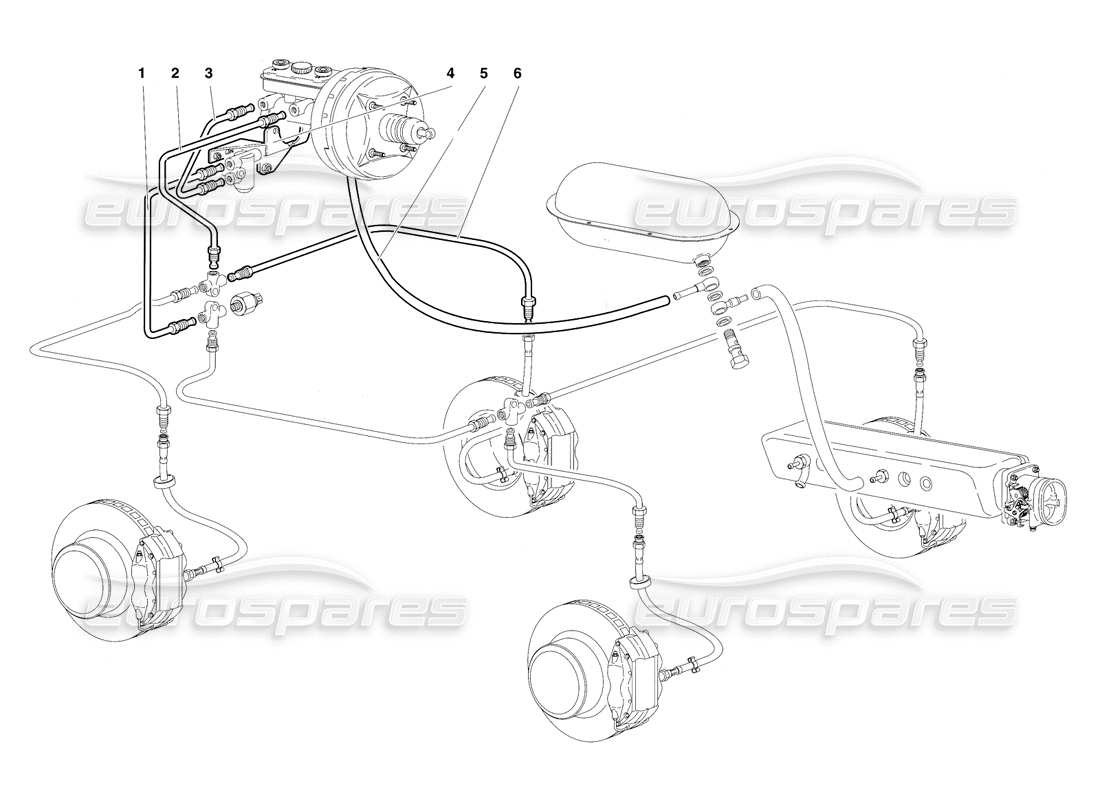 Lamborghini Diablo SV (1997) Brake System (Valid for RH D. - March 1997) Parts Diagram