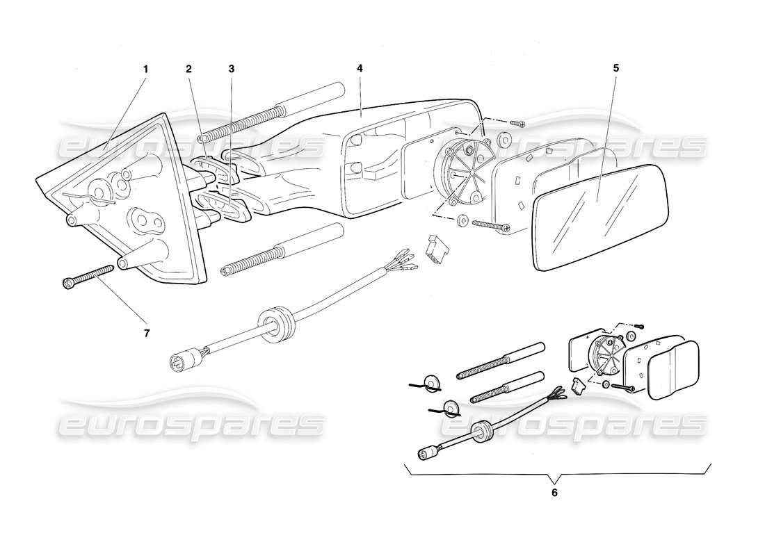 Lamborghini Diablo SV (1997) EXTERNAL REAR VIEW MIRRORS Parts Diagram