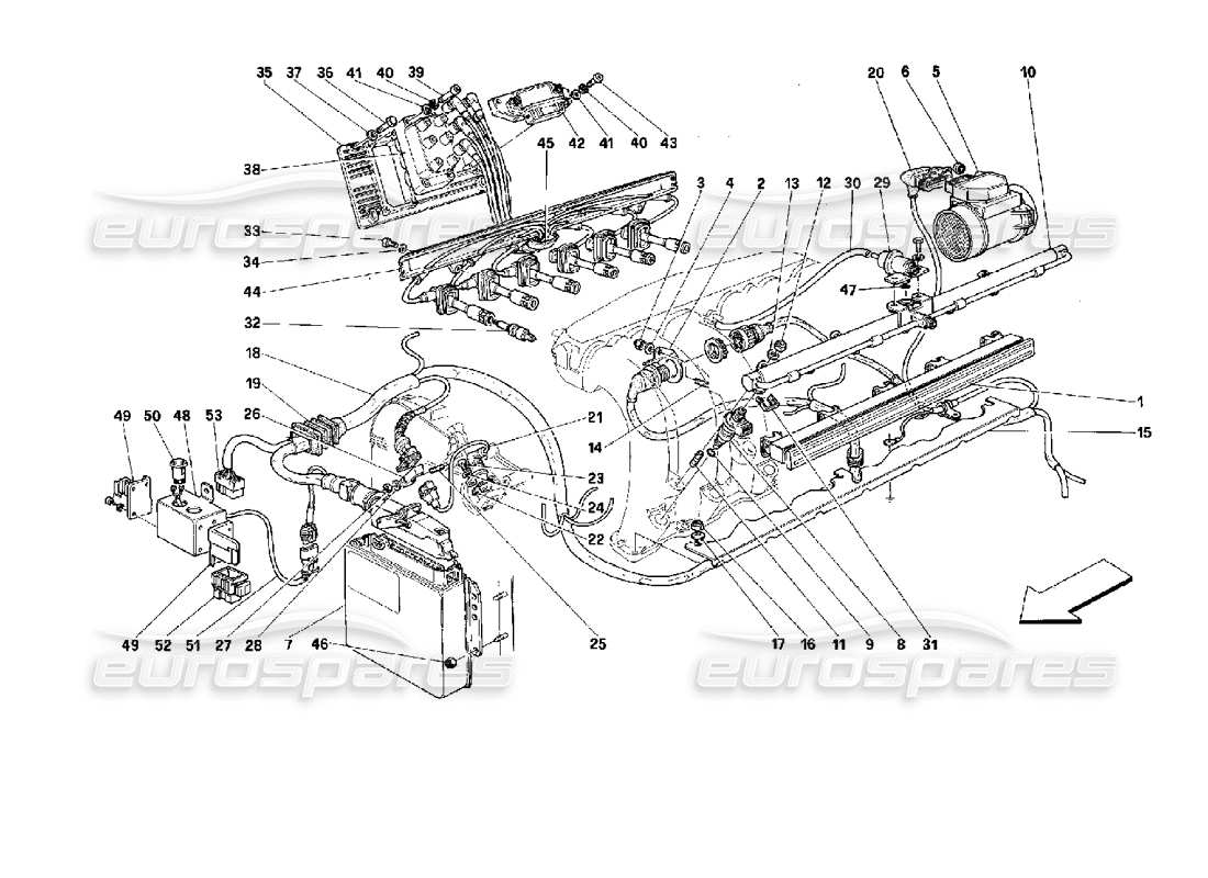 Ferrari 512 M air injection - ignition Parts Diagram