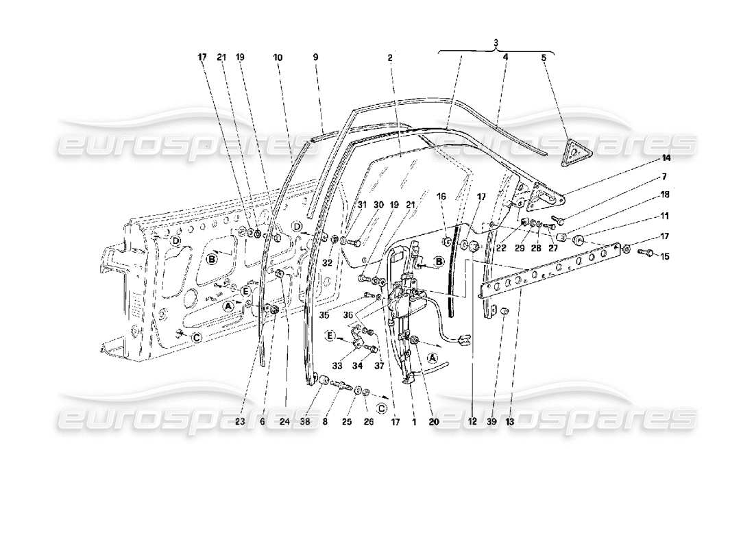 Ferrari 512 M Door - Power Window Parts Diagram