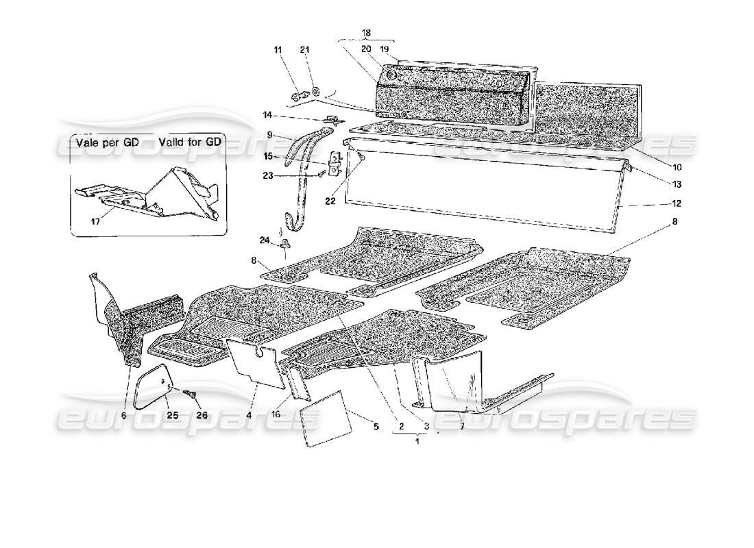 Ferrari 512 M Carpets Parts Diagram
