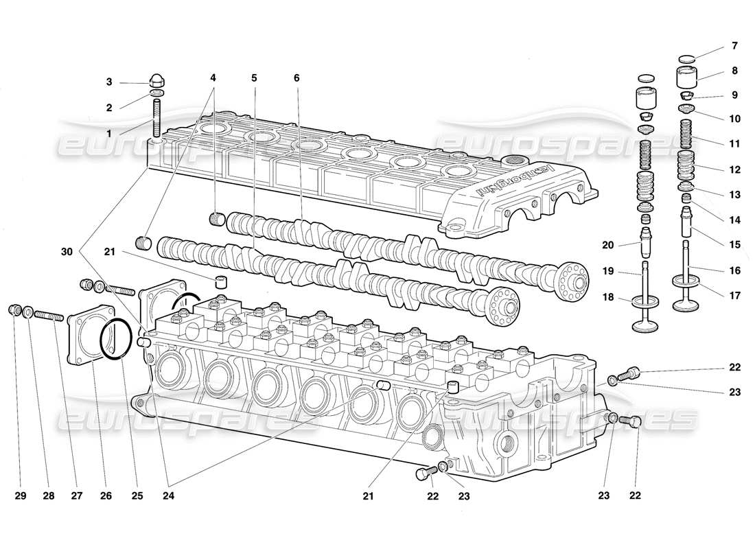 Lamborghini Diablo VT (1994) left cylinder head Parts Diagram