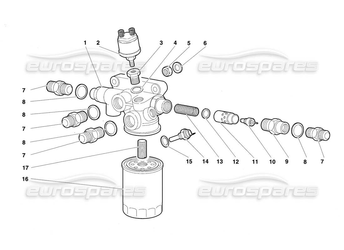 Lamborghini Diablo VT (1994) Engine Oil Filter and Thermostat Parts Diagram