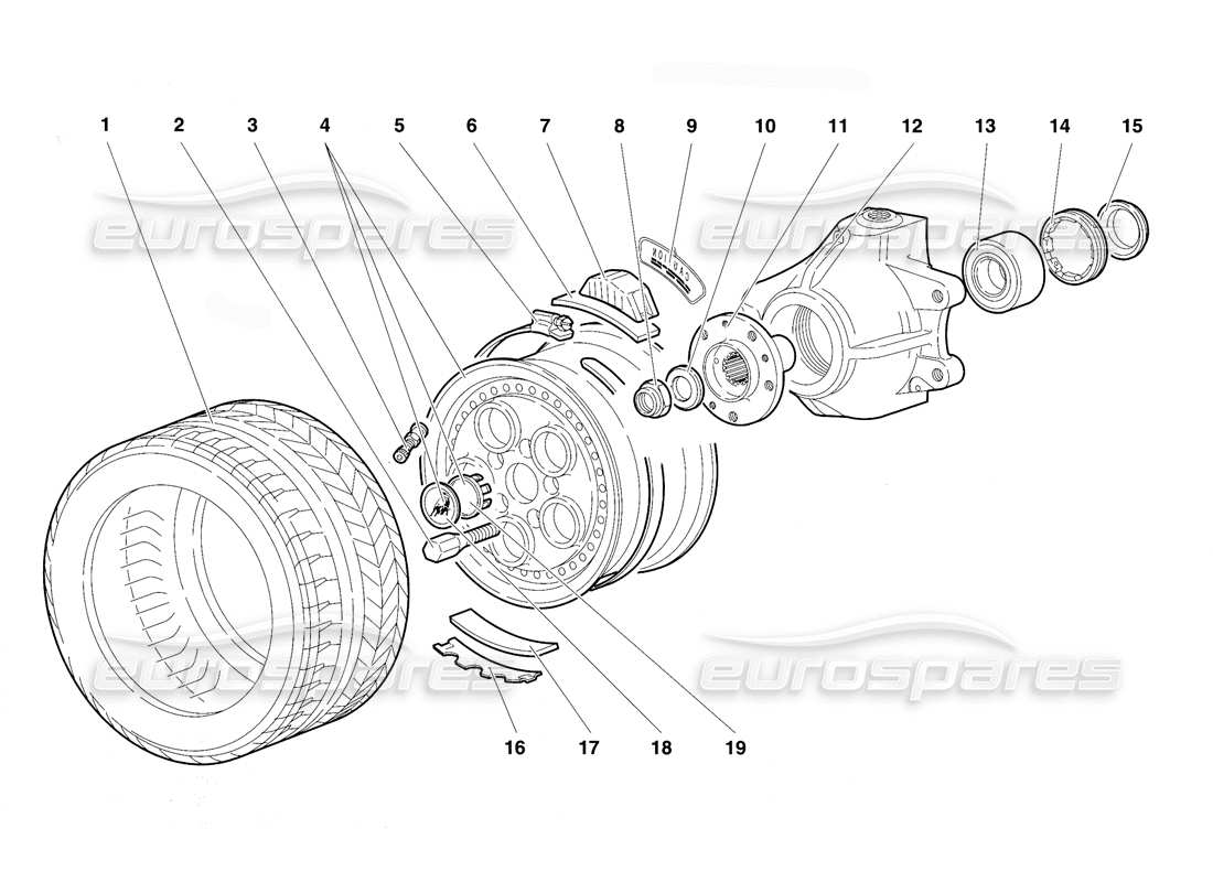 Lamborghini Diablo VT (1994) Front Wheel and Hub Carrier Parts Diagram