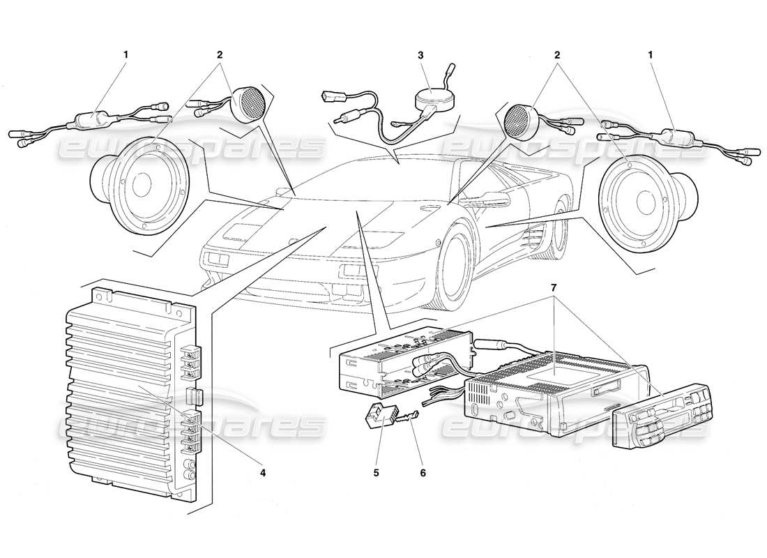 Lamborghini Diablo VT (1994) Radio Set Parts Diagram