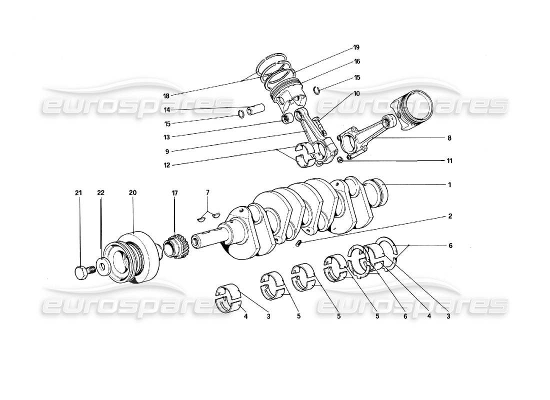 Ferrari 308 Quattrovalvole (1985) crankshaft - connecting rods and pistons Parts Diagram