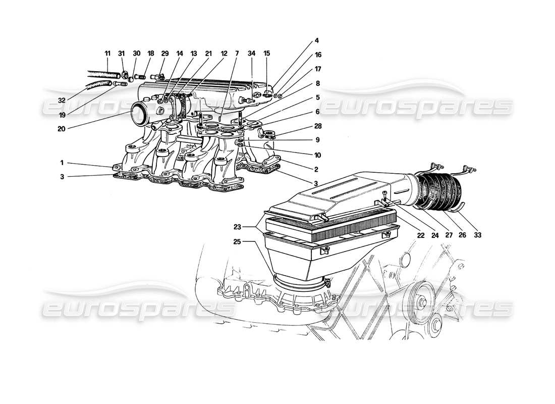 Ferrari 308 Quattrovalvole (1985) Air Intake and Manifolds Parts Diagram