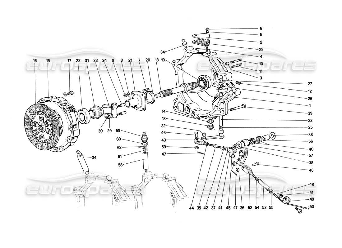 Ferrari 308 Quattrovalvole (1985) Clutch and Controls Part Diagram