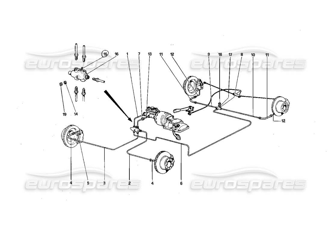 Ferrari 308 Quattrovalvole (1985) Brake System Parts Diagram