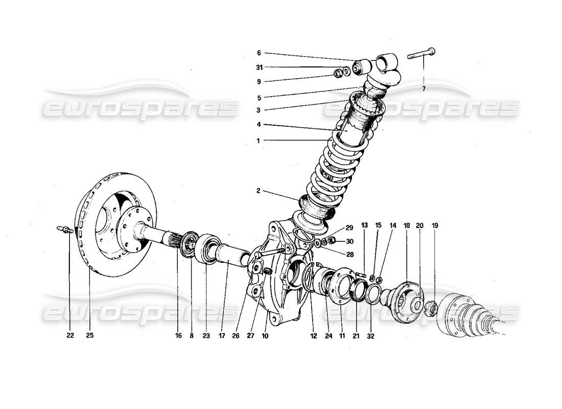 Ferrari 308 Quattrovalvole (1985) Rear Suspension - Shock Absorber and Brake Disc Parts Diagram