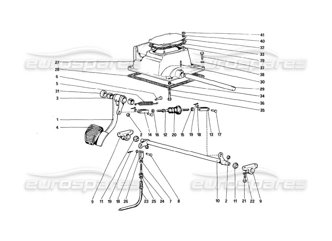 Ferrari 308 Quattrovalvole (1985) Pedal Board - Clutch Control (Variants for RHD Version) Parts Diagram