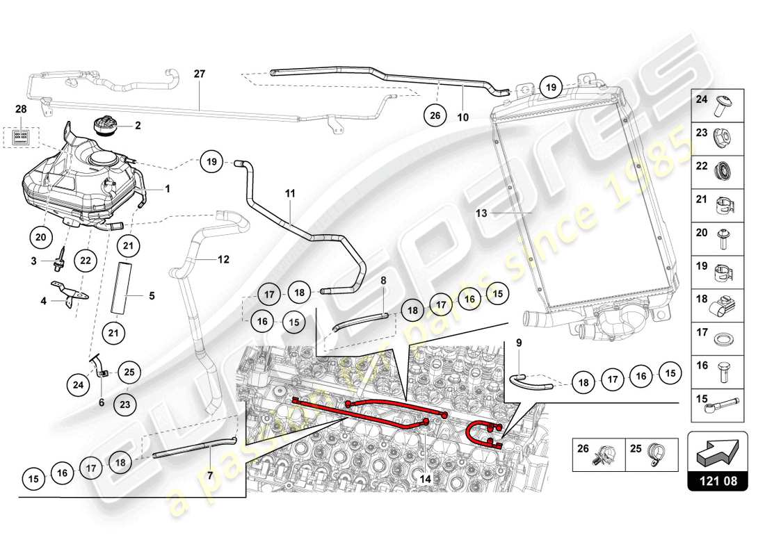 Lamborghini LP740-4 S COUPE (2018) FLUID TANK WITH COOLANT LEVEL INDICATOR Parts Diagram