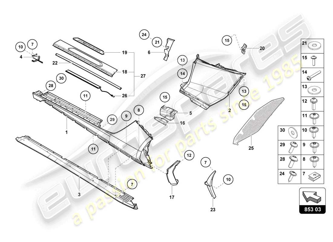 Lamborghini LP740-4 S COUPE (2018) LOWER EXTERNAL SIDE MEMBER FOR WHEEL HOUSING Parts Diagram