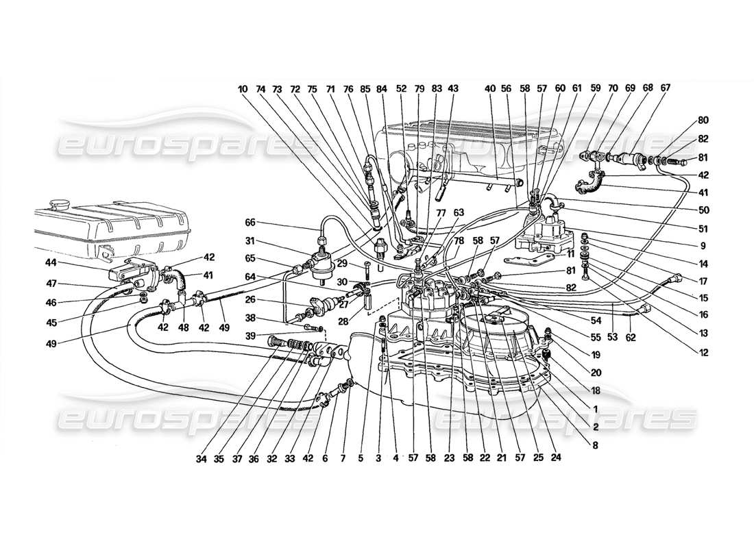 Ferrari 328 (1988) Fuel Distributors Lines (for US Version) Parts Diagram