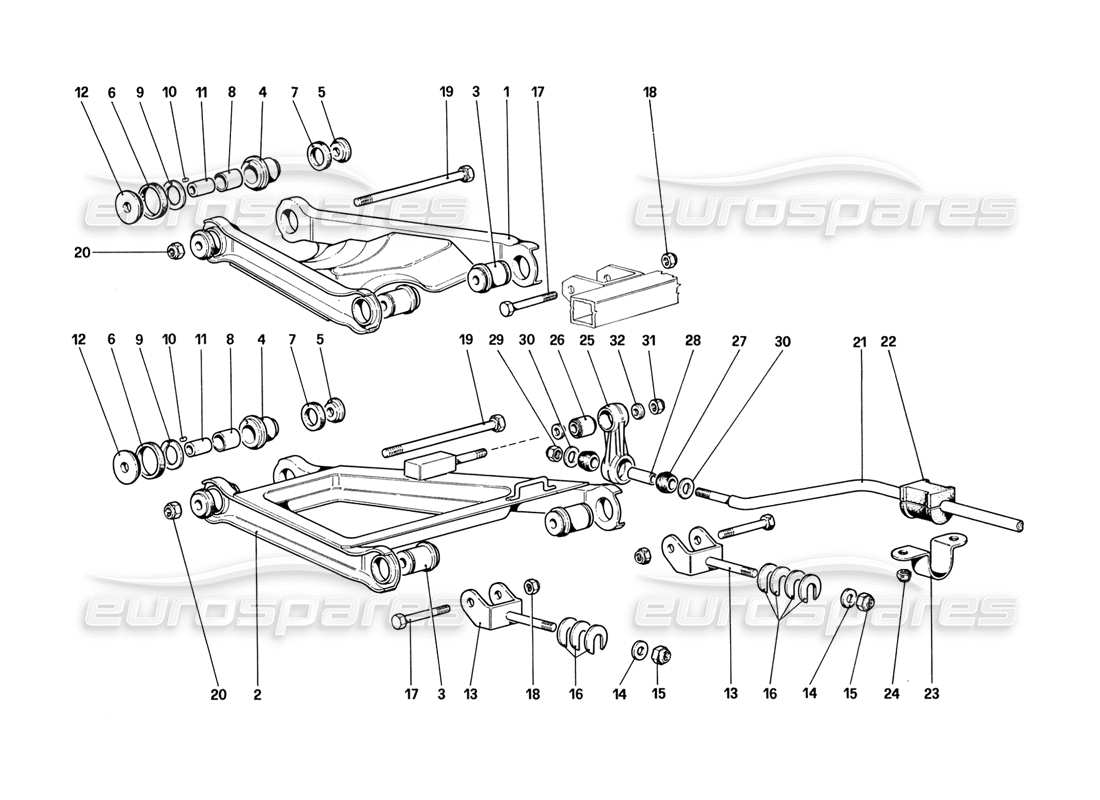 Ferrari 328 (1988) Rear Suspension - Wishbones (Up To Car No. 76625) Part Diagram