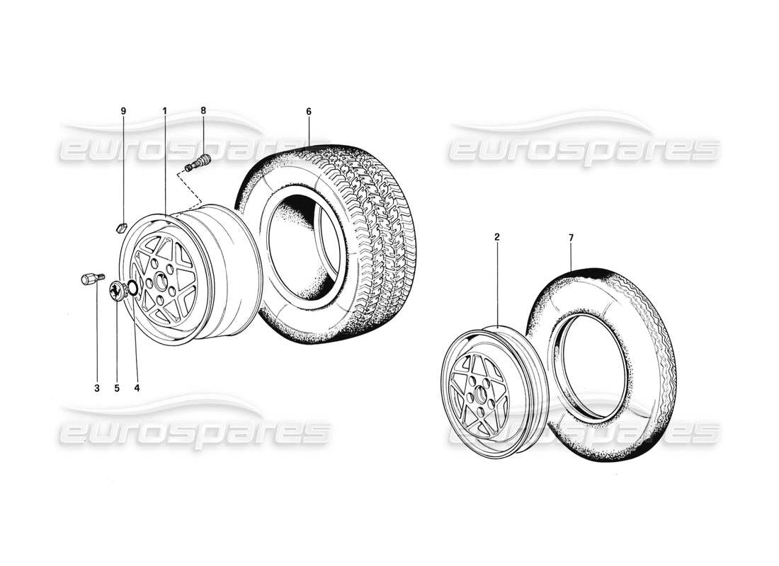 Ferrari 328 (1988) Wheels (Starting From Car No. 76626) Parts Diagram