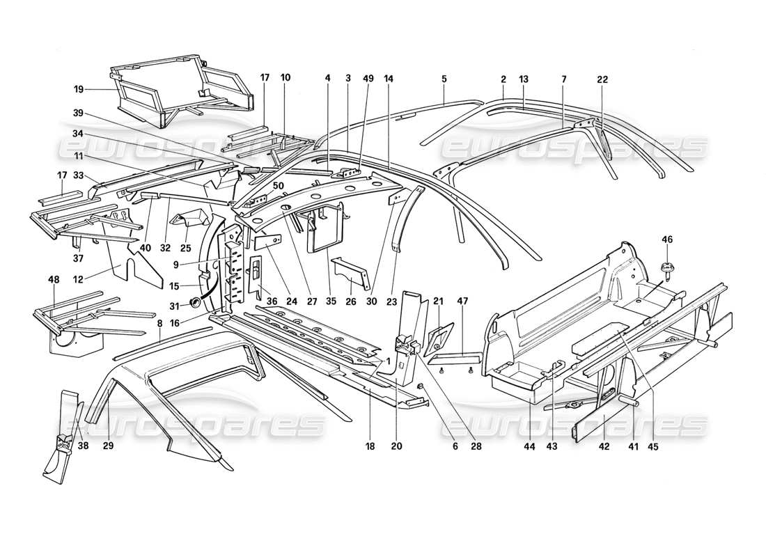 Ferrari 328 (1988) Body Shell - Inner Elements (Not for AUS - US - SA - J - CH87 - CH88) Parts Diagram