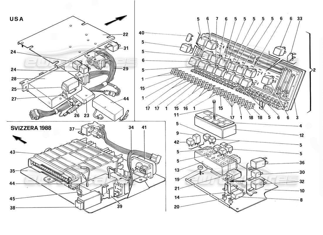 Ferrari 328 (1988) Elecrrical Boards Parts Diagram