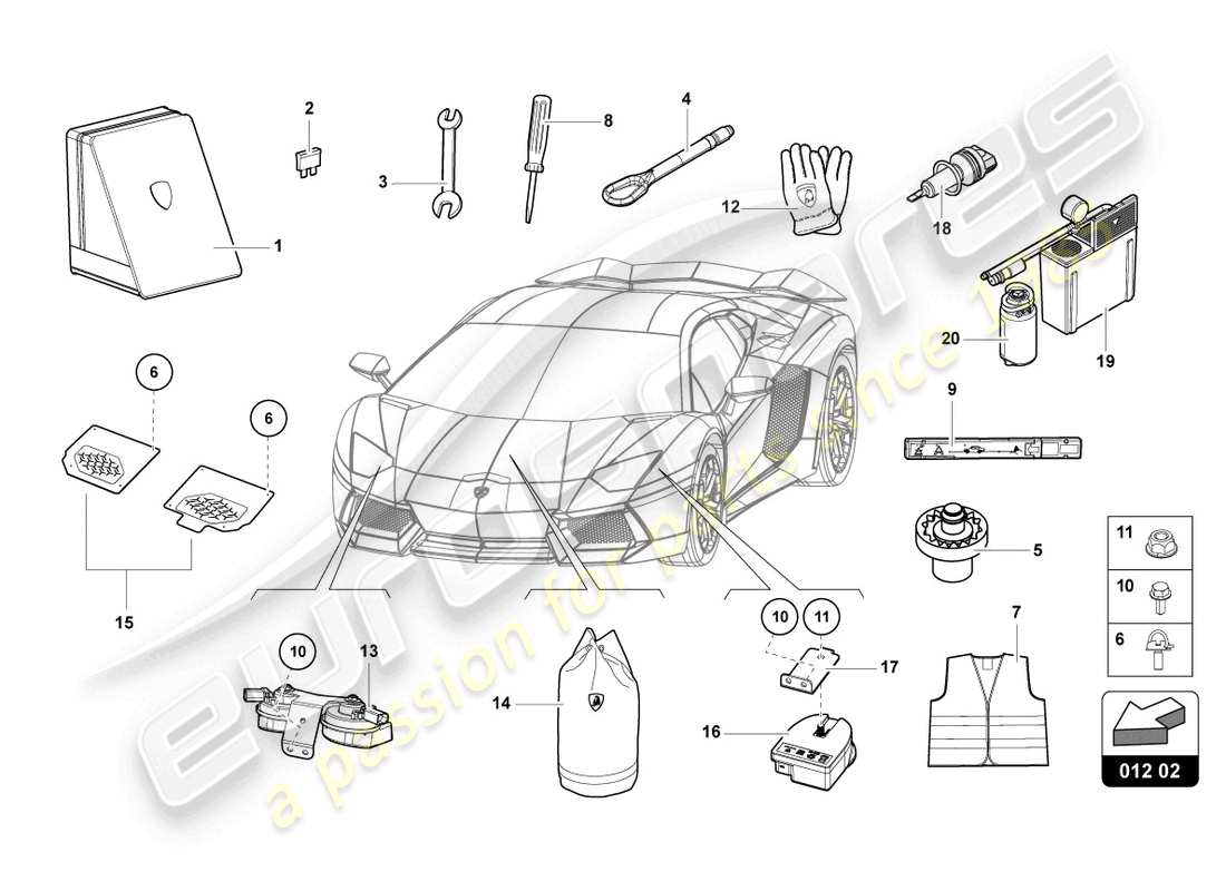 Lamborghini LP750-4 SV COUPE (2015) vehicle tools Part Diagram