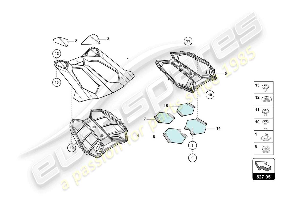 Lamborghini LP750-4 SV ROADSTER (2016) ENGINE COVER WITH INSP. COVER Part Diagram