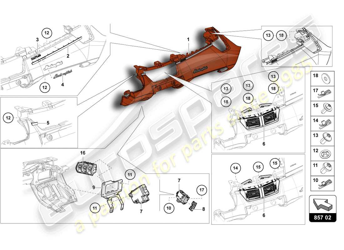Lamborghini LP750-4 SV ROADSTER (2016) INSTRUMENT PANEL Part Diagram
