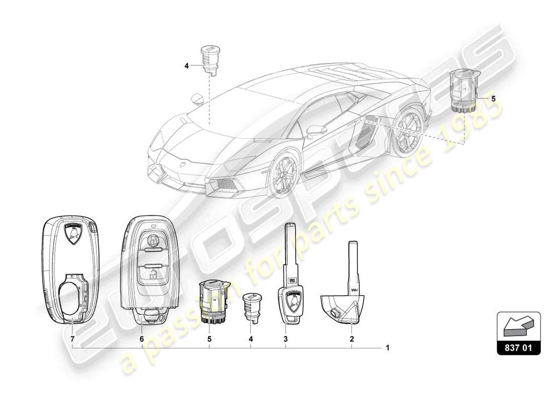 Lamborghini LP770-4 SVJ Coupe (2020) LOCK CYLINDER WITH KEYS Part Diagram