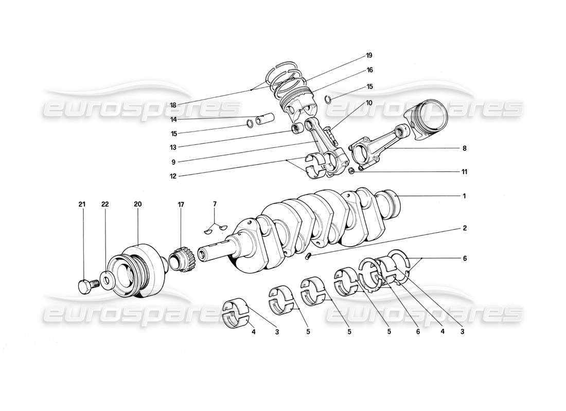 Ferrari Mondial 3.0 QV (1984) crankshaft - connecting rods and pistons Part Diagram