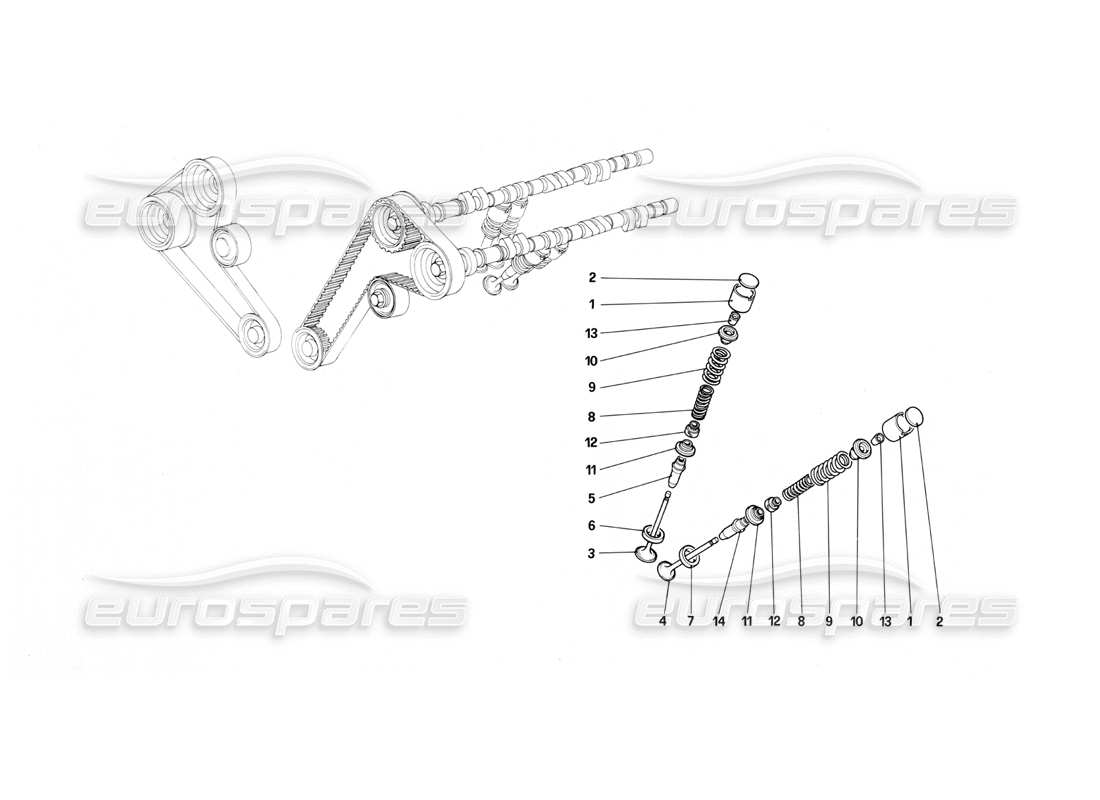 Ferrari Mondial 3.0 QV (1984) timing system - tappets Part Diagram