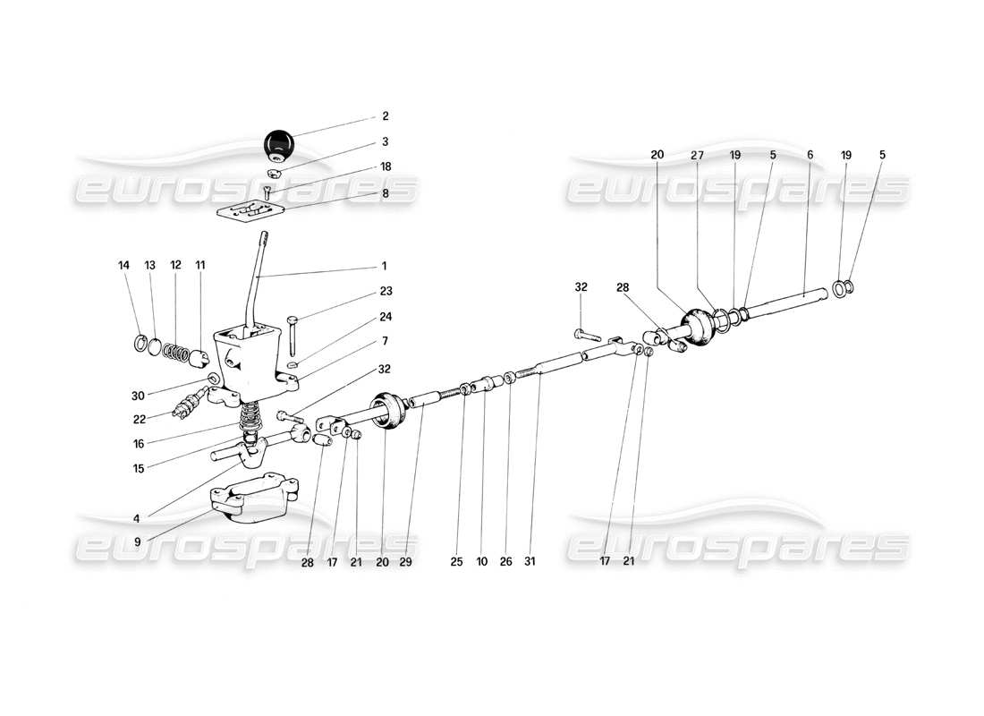 Ferrari Mondial 3.0 QV (1984) Outside Gearbox Controls Part Diagram