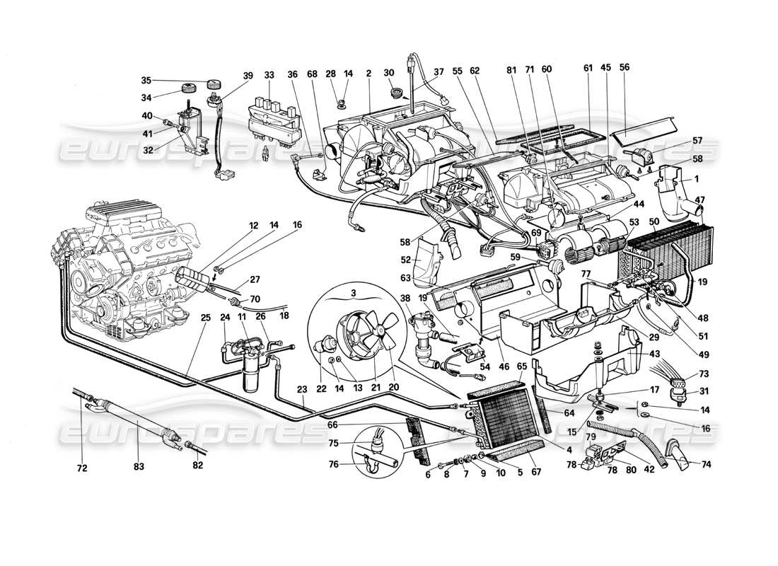 Ferrari Mondial 3.0 QV (1984) Heating System Part Diagram