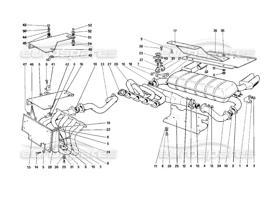 Ferrari Mondial 3.2 QV (1987) ExhaUSt System (Not For US and SA Version) Parts Diagram