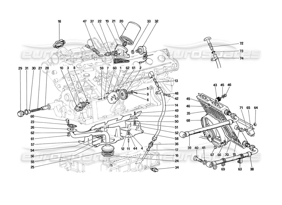 Ferrari Mondial 3.2 QV (1987) Lubrication System Parts Diagram